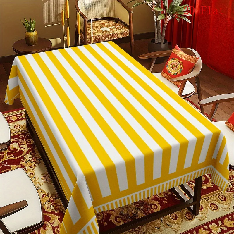 Yellow White Striped Rectangle Tablecloth for Table Decorations Washable Farmhouse Kitchen Dining Table Cloth Picnic Party Decor