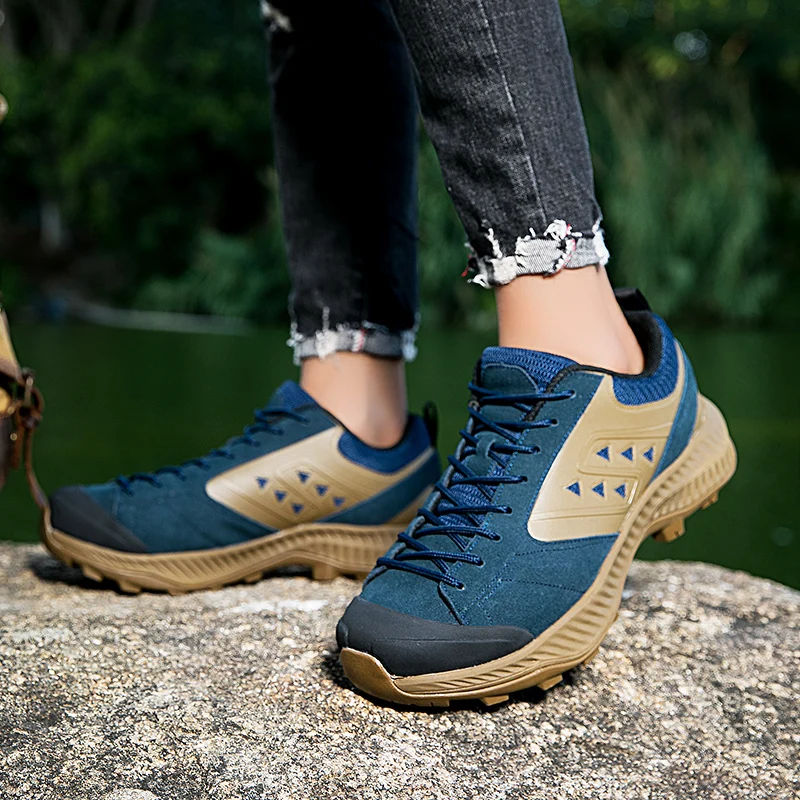 HIKEUP-Zapatillas deportivas de cuero para hombre y mujer, zapatos de Trekking, senderismo, escalada, diseñador de lujo, talla grande