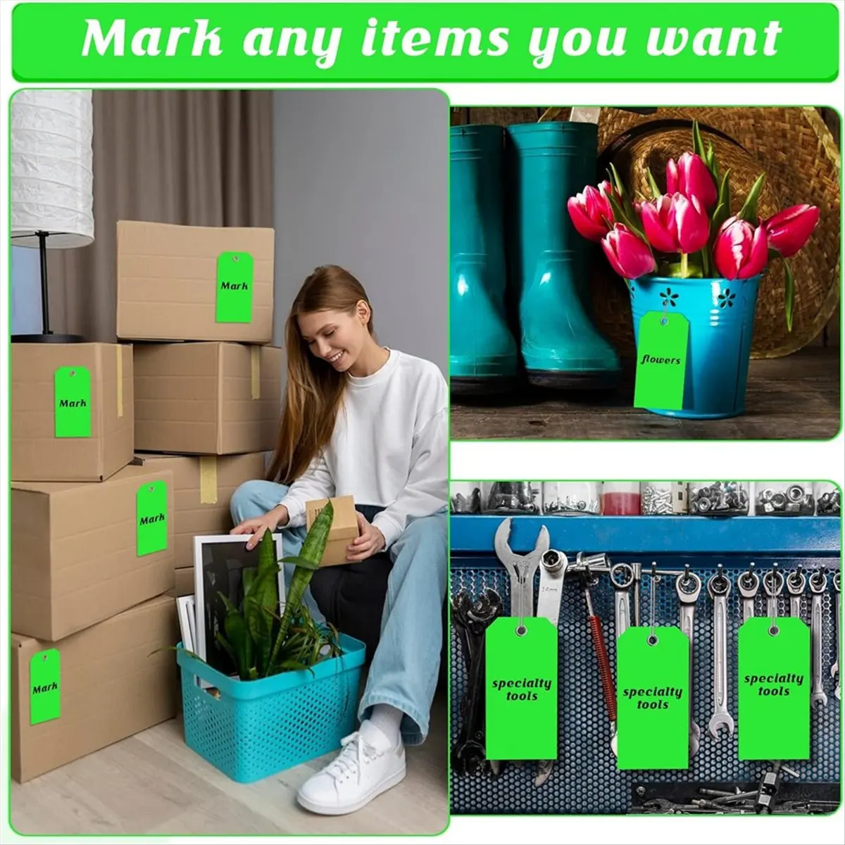 FOR HOME 4 3/4In X 2 3/8In Neon Shipping Tags Blank Heavy Duty Hang Tags with Reinforced Holes Writable Luggage Tags,A