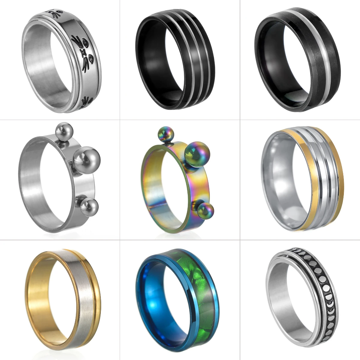 Anxiety Ring For Women Men Goove Blue Gold Silver Color Trend Punk Rings Male Jewelry Stainless Steel Engagement Gift