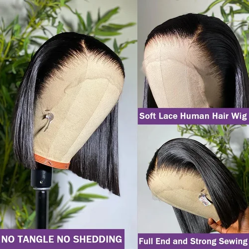 Imagen 2 del producto Pelucas de cabello humano con encaje Frontal Bob corto liso de hueso 13x4, peluca Frontal de encaje 4x4, cabello humano brasileño 100%, densidad 200 12 14 16 pulgadas