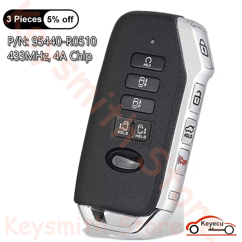 

KEYECU 4 + 5 9 кнопок 433 МГц 4A чип для KIA Carnival 2022 2023 автоматический умный пульт дистанционного управления замена брелока P/N: 95440-R0510