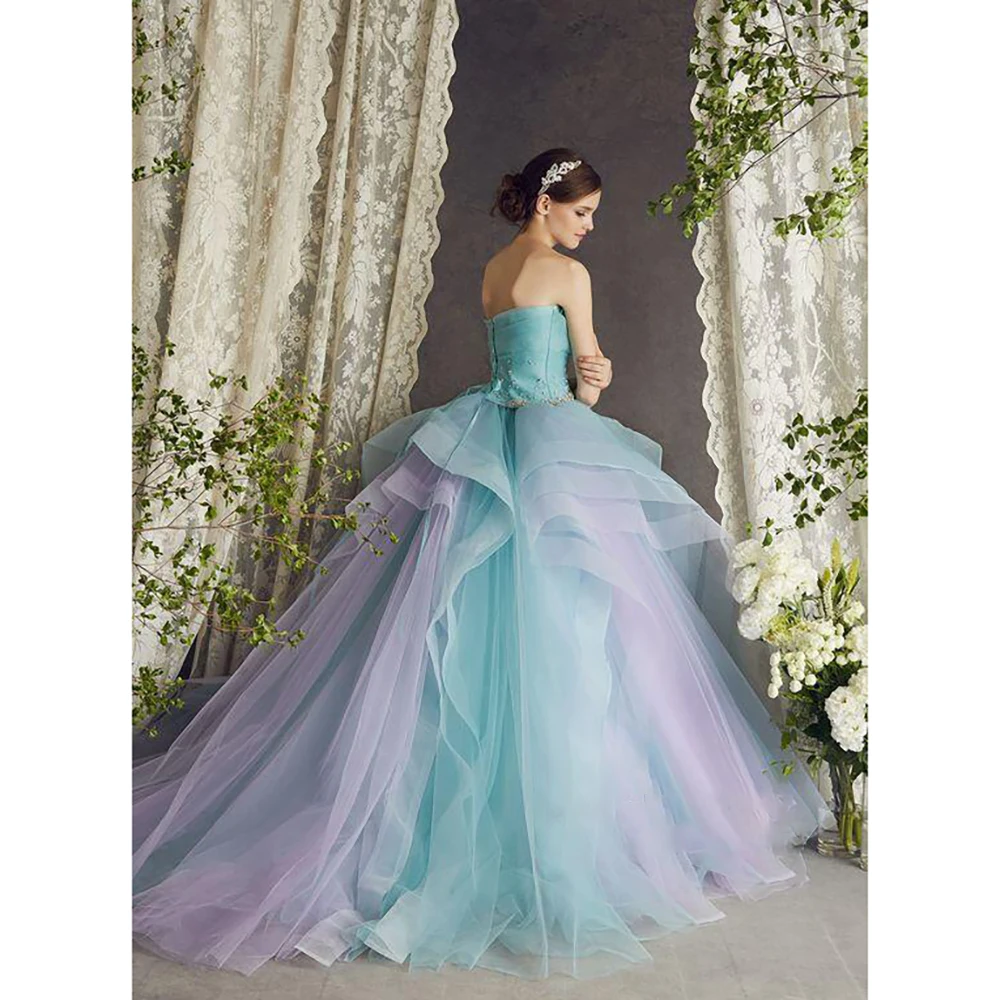 Abito da sera da donna a trapezio in Tulle colorato senza spalline abito senza maniche su misura Vestido de novia