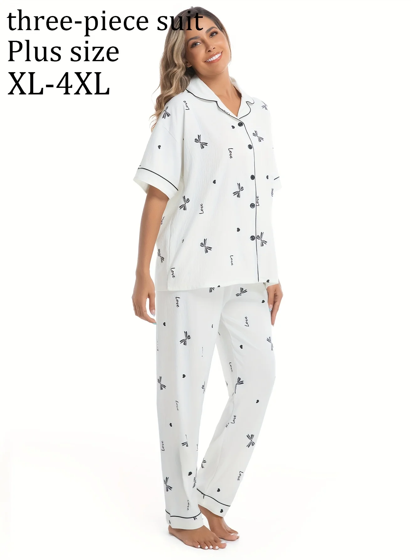 طقم بيجامة صيفية للسيدات مكون من ثلاث قطع، ملابس منزلية بأكمام قصيرة، بدلة قصيرة الطول ناعمة وقابلة للتنفس #2