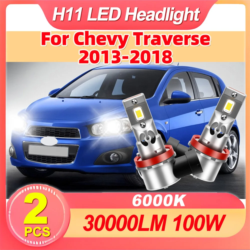 

2 шт. H11 H8 H9 автоматические лампы для фар белые 6000K супер яркие светодиодные фары 30000LM высокой мощности 100 Вт для Chevy Traverse 2013-2018