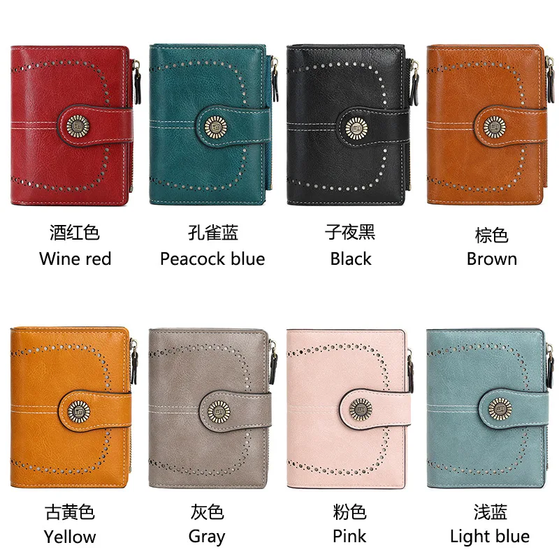 Western RFID Blocking PU Leather Multi Card Slots Women Wallet Fashion Hollow out Hasp Zipper Purse for Ladies