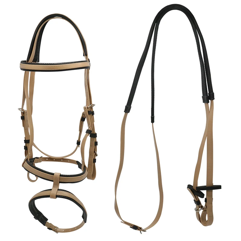 

Flexible Fancy Racing Horse Bridle Set Durable PVC TPU Western Halter Rein Headstall with Double Noseband Red Waterproof Model