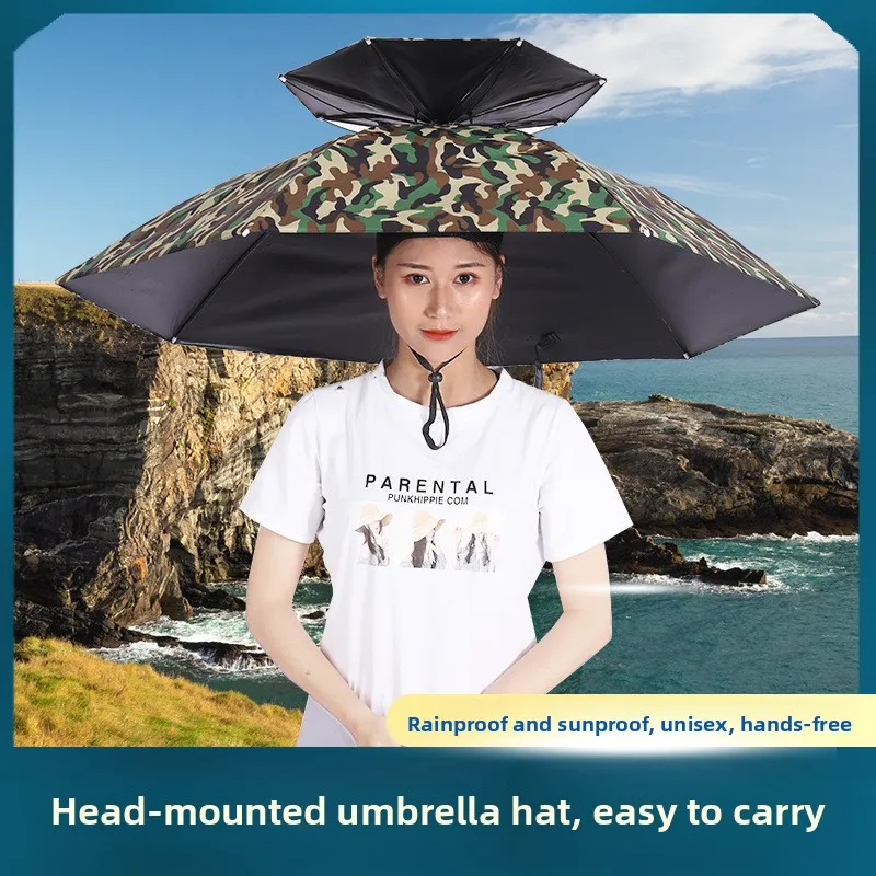 Double Layer Black Coating Rainproof Fishing Umbrella Hat Headwear Sun Protection for Outdoor Tea Picking Angling