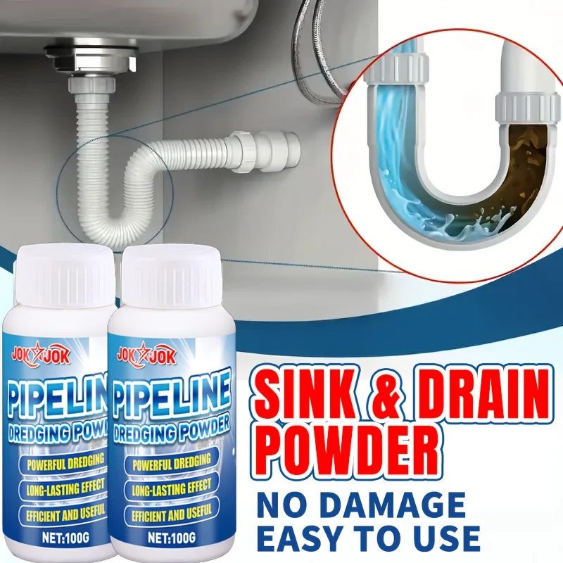 Powerful Drain Cleaner Powder,Homes, Quickly Breaks Down Grease Hair Soap Residue, Ideal for Toilets Kitchen Bathroom Cleaning view 2