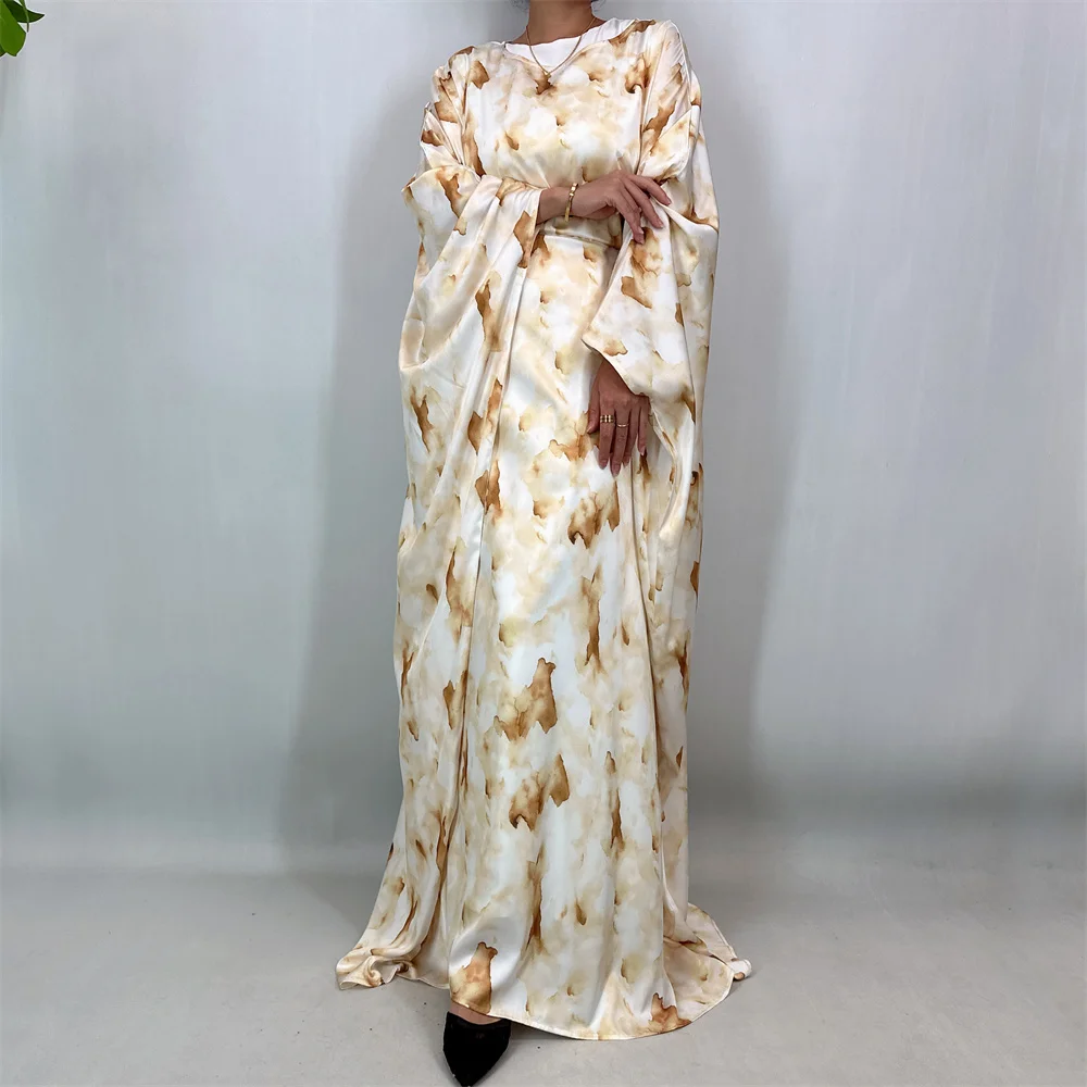 Ramadan Mode Batwing Hülse Satin Schmetterling Abaya Islam Muslimischen Maxi Kleid Kebaya Frauen Kaftan Robe Musulmane Femme Vestidos