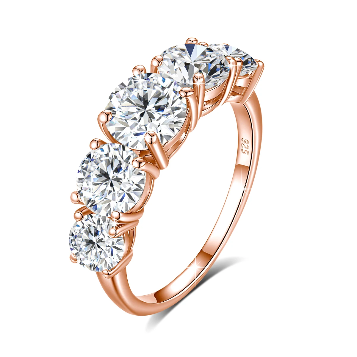 18k Vergoldete 3,8CTW Echte Moissanit-Ringe für Damen 5 Steine Funkelnder Brautschmuck 925 Sterling Silber Ring – Detail 10