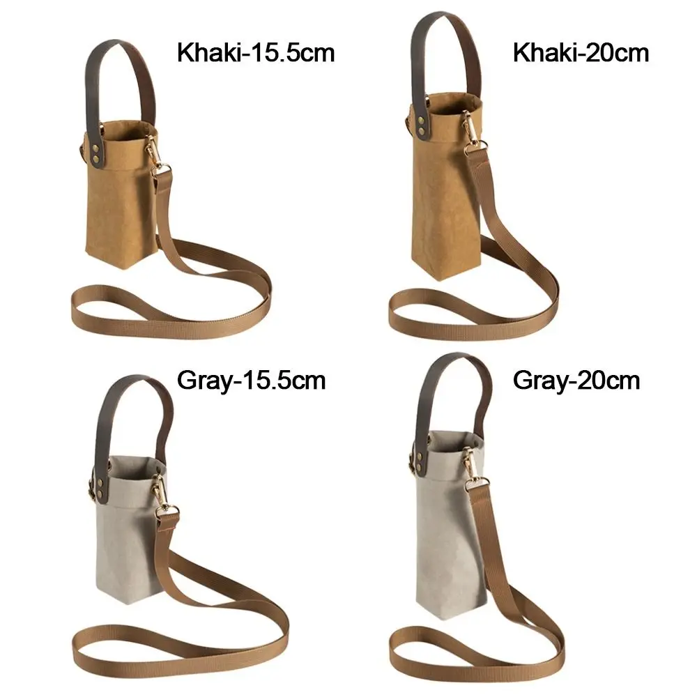 Water Bottle Cover Bag Pouch Washable Kraft Paper Water Pouch Holder Shoulder Strap Bottle Carrier Insulat Bag