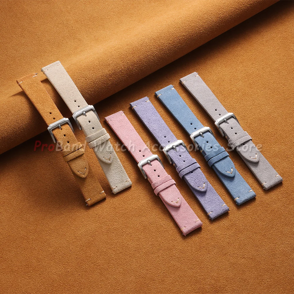 14/16/18/19/20/21/22mm Vintage Suede Leather Watch Strap Quick Release Pin Buckle Belt Calfskin Watchband Replacement Wrist Band