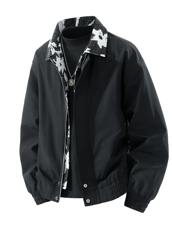 

Loose Fit ort Collar Men's Jaet Autumn Winter Faion Hong Kong Sle Flight Coat European Sle Polyester Fiber Zipper C...