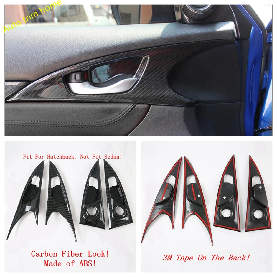 

Carbon Fiber Look Interior For Honda Civic Hatchback 2020 2021 Car Inner Door Pull Doorknob Hand-clasping Handle Bowl Cover Trim