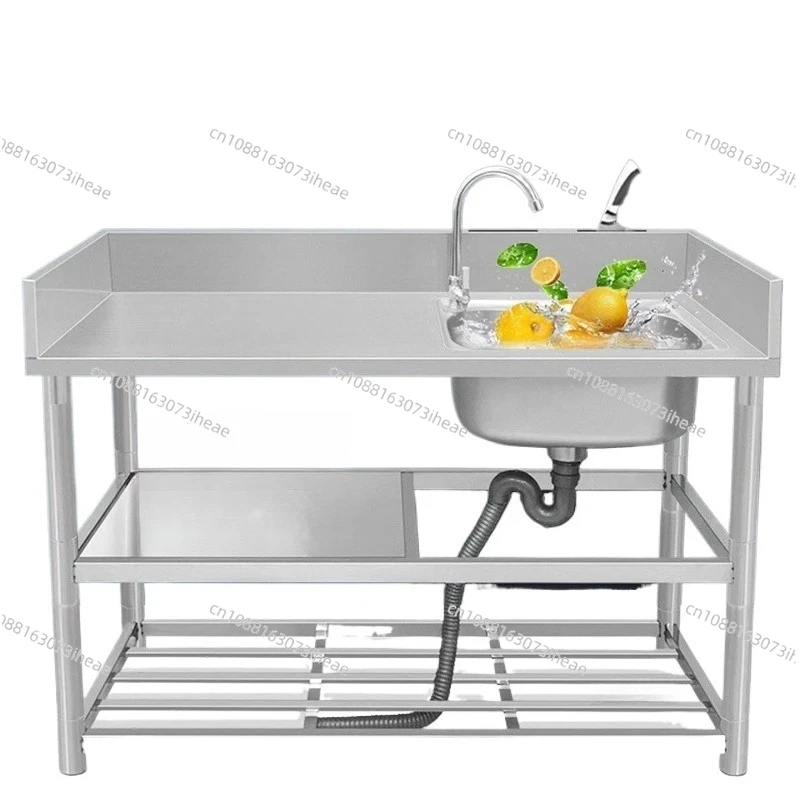 

Commercial Stainless Steel Sink Countertop Integrated Vegetable Washing Basin with Bracket Kitchen Workbench Kitchen Sinks