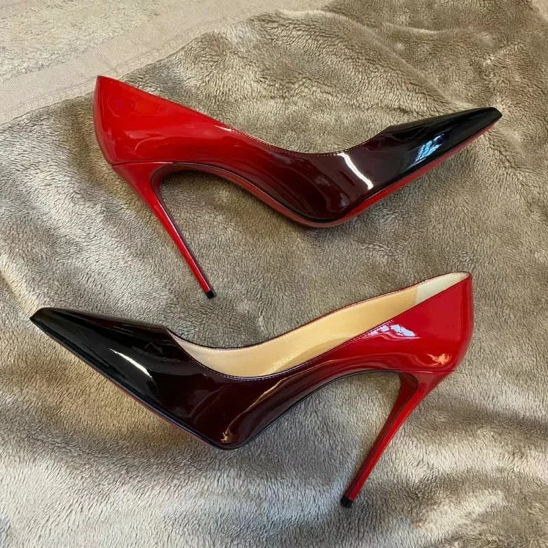 

Gradient red sole high heels for women 2024 new slim heel 12cm pointed patent leather non tiring sexy single shoe