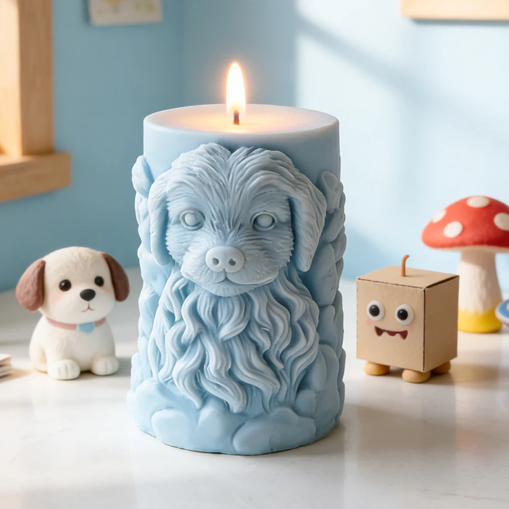 3D Pet Dog Relief Cylinder Candle Silicone Mold Handmade Plaster Casting Epoxy Resin Molds Puppy Home Decoration Crafts Mould