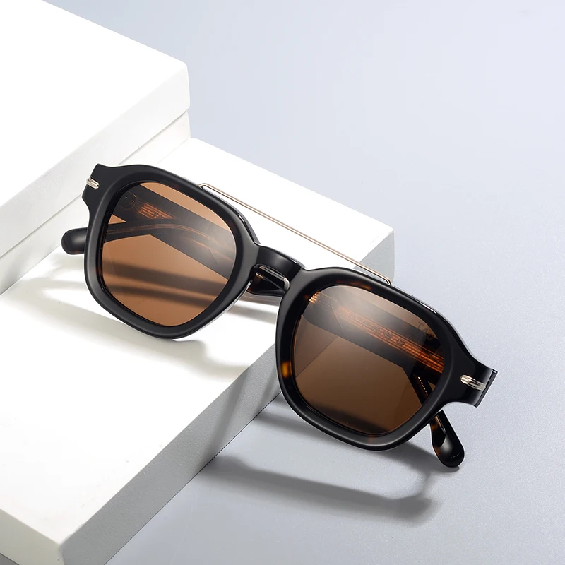 New Fashion Acetate Frame Sun Glasses Women Double Bridge Polygon Sunshade Glasses Male UV400 High Quality Sun Glasses 8775