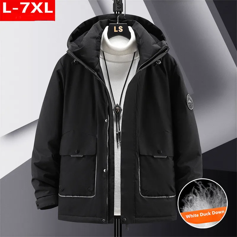 Popular White Duck Down Coat Men Warm Winter Waterproof Hooded Loose Thicken Jacket Plus Size 5XL 7XL 6XL Outdoor Clothes Parkas