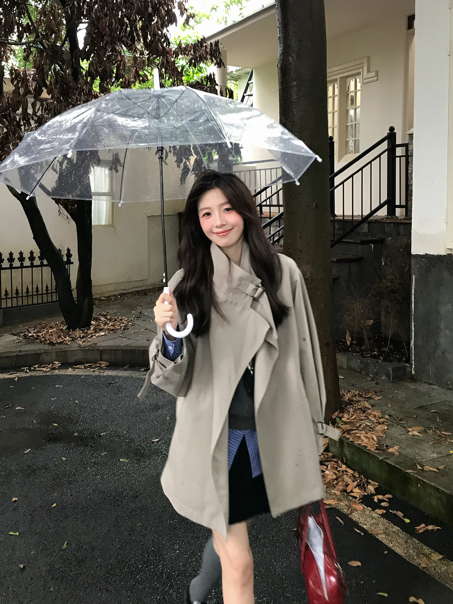 

Deep Autumn Record Even- Wen Korean Sle Briti High nce een Medium-Length Windbreaker Outerwear for Women