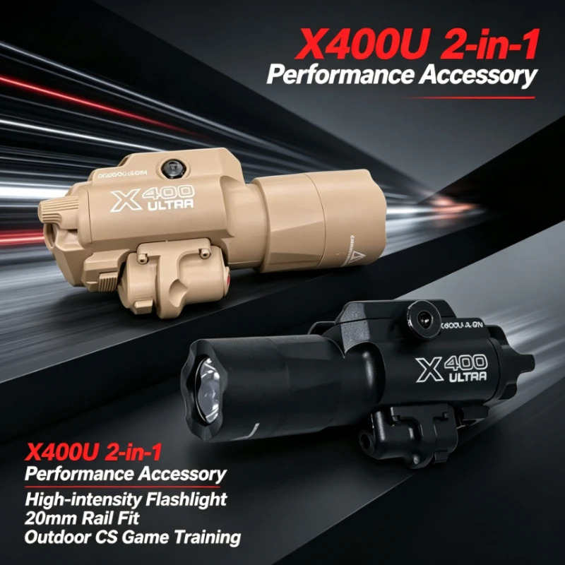X400U Tactical 2‑in‑1 Flashlight Laser Sight, 20mm Rail Compatible, Accessory for Airsoft Toy, Outdoor Hunting CS Training Gear