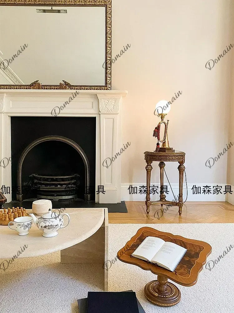 BJ Jane European Solid Wood Arch Fireplace Decorative Cabinet French Solid Wood High-end Design Retro Curved Fireplace