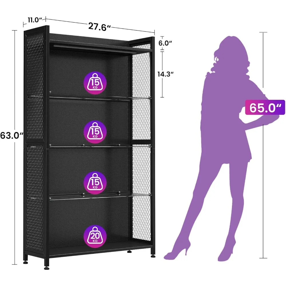 Armário de exibição MOTPK com luzes LED, vitrine com prateleiras de armazenamento de vidro, armário de curiosidades de 4 camadas para colecionáveis, display