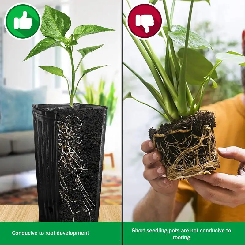 20Pcs Plastic Deep Nursery Pots Treepots Ventilation Drainage Black Square Seed Starting Pots Flower Plant Containers Gift