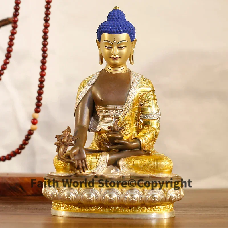 GOOD quality Buddha statue Asia Nepal Tibet HOME temple bless safe healty good luck Gilding Sakyamuni Medicine buddha statue