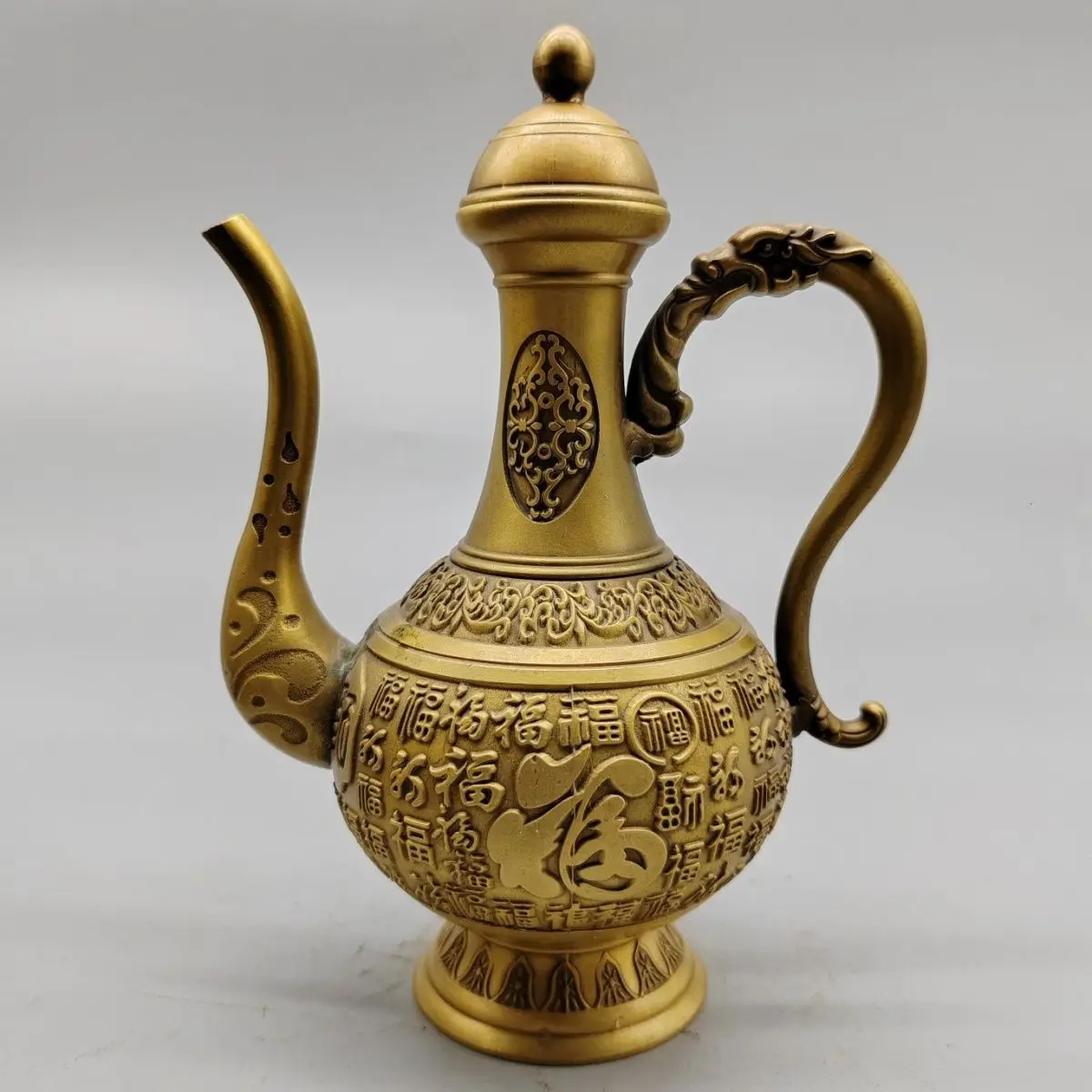 Retro Dragon handle Hundred Blessings Wine Pot Ornament Decoration Tea Pet Figurines Desk Decor Accessories