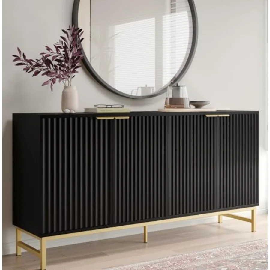 Modern Sideboard Buffet Cabinet 55 with Storage Fluted Credenza Accent Cabinet 4Door Multifutiol Console Table for Living Room