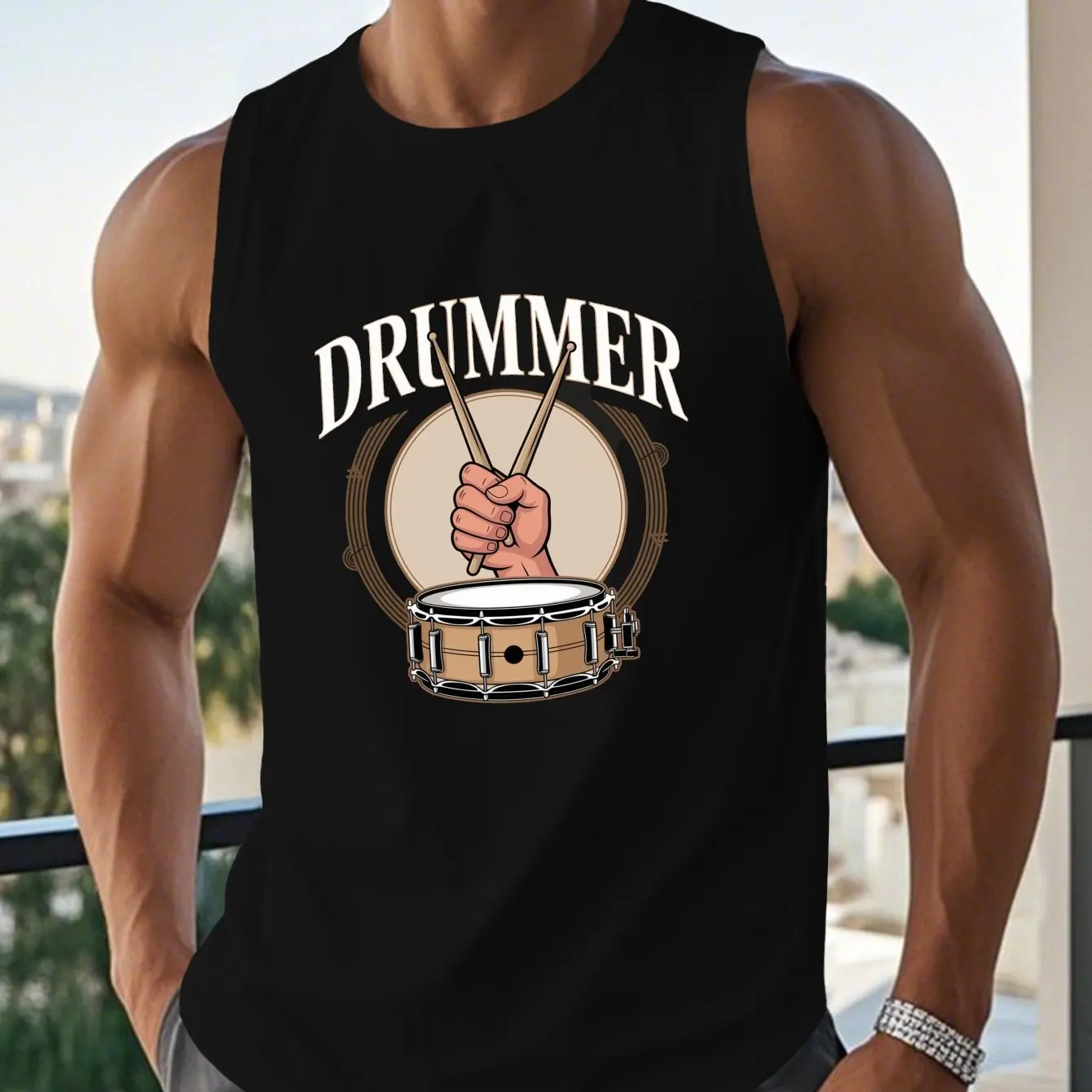 

Men's Tank Tops Summer Funny 3D Drummer Printed Pattern Sleeveless T-shirt Daily Leisure Fashion Crew Neck Pullover Men Clothing