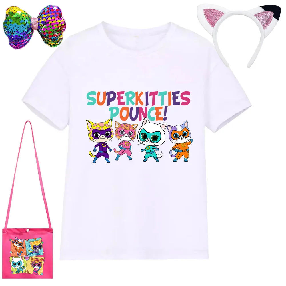 Anime Tshirts 4 Pcs Set Game Wish Asha Super Kitties Kids Cloth Baby Child Cotton T Shirt Toddler Girls Short Sleeve Tops 2~12Y