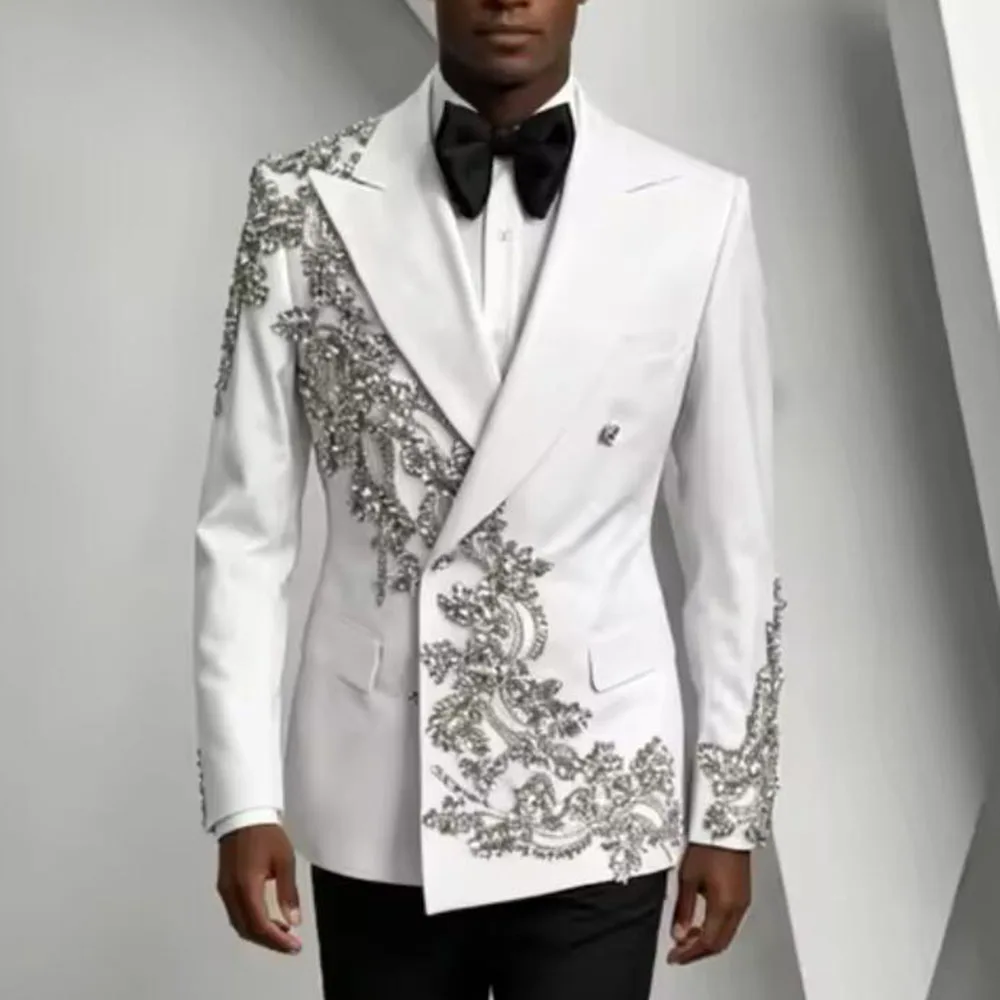 Men Double Breasted Suit 2‑Piece Jacket Pants Stylish Formal Attire Groom Party Wedding Prom Celebration Events Clothing
