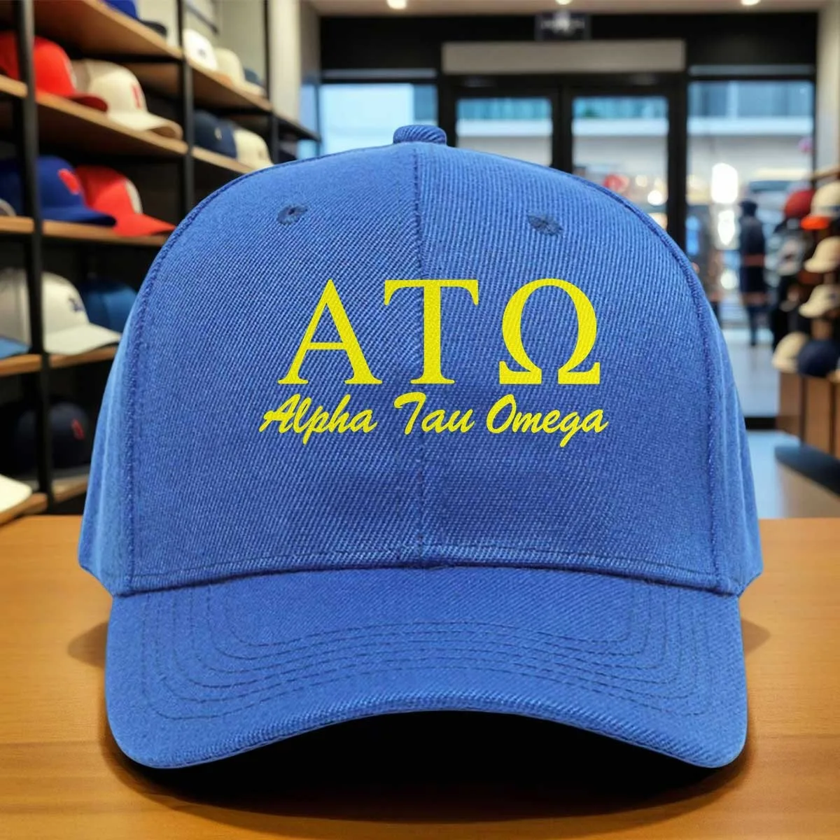 Alpha Tau Omega Greek Letters Baseball Cap - Yellow Print Fraternity Sorority Hat for Campus Events, College Parties, And Alumni