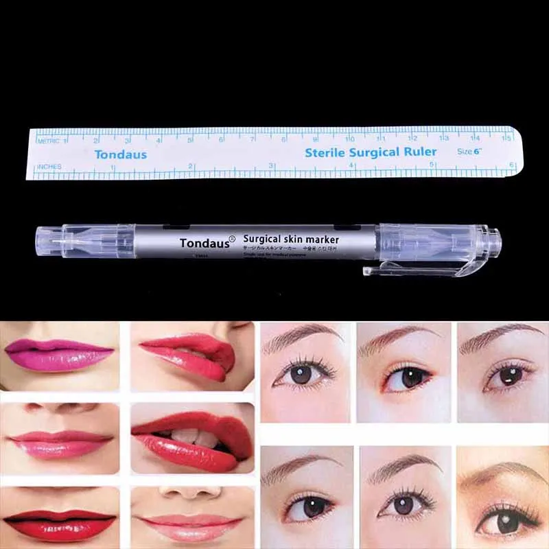 Pro Surgical Skin Marker Pen Ruler Scribe Tool Tattoo Piercing Permanent Makeup,