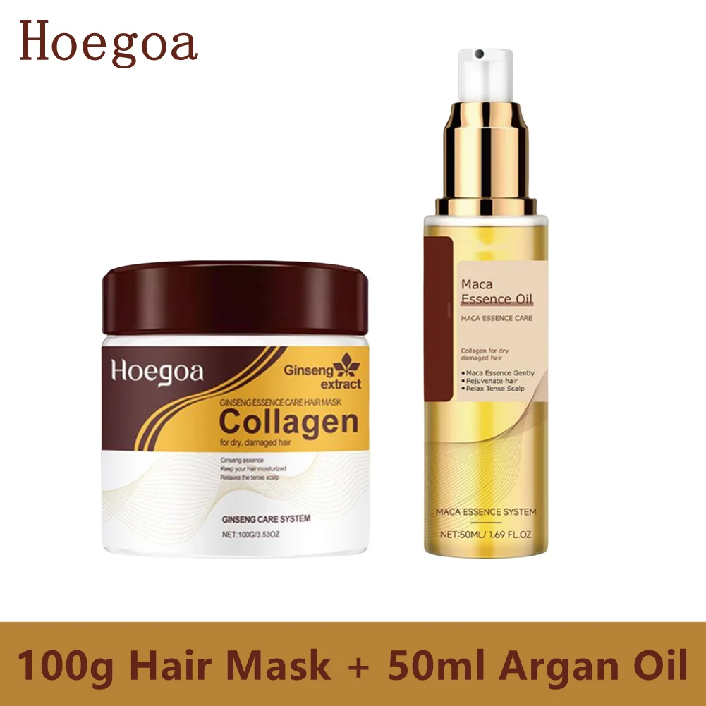 

Hoegoa Collagen Hair Treatment Deep Repair Conditioning 100 г маски для волос + 50 мл сыворотка для волос с аргановым маслом для сухих поврежденных волос