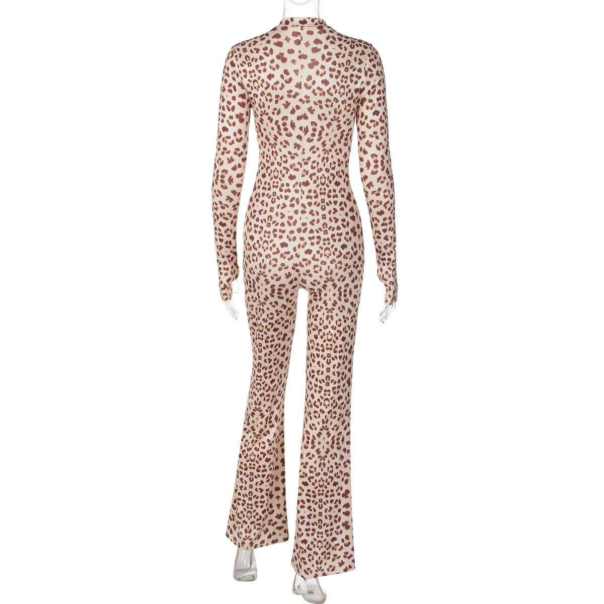 ليوبارد طباعة سليم مضيئة حللا 2025 الخريف المرأة موضة مثير سستة كم طويل الخوخ الوركين التمهيد قطع وزرة غير رسمية رومبير