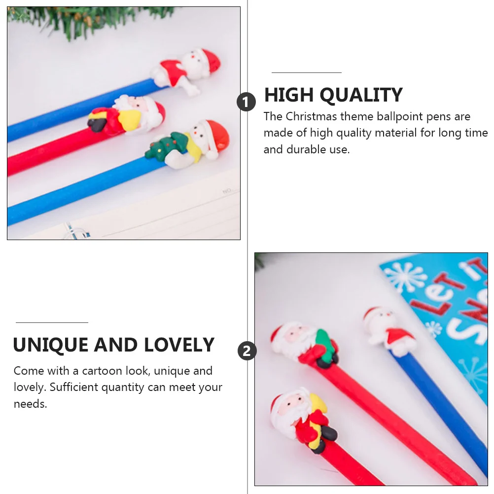 

12Pcs Christmas Ballpoint Pens Polymer Clay Lovely Cartoon Writing Pen Students Stationery Gel Ink Santa Claus Gift