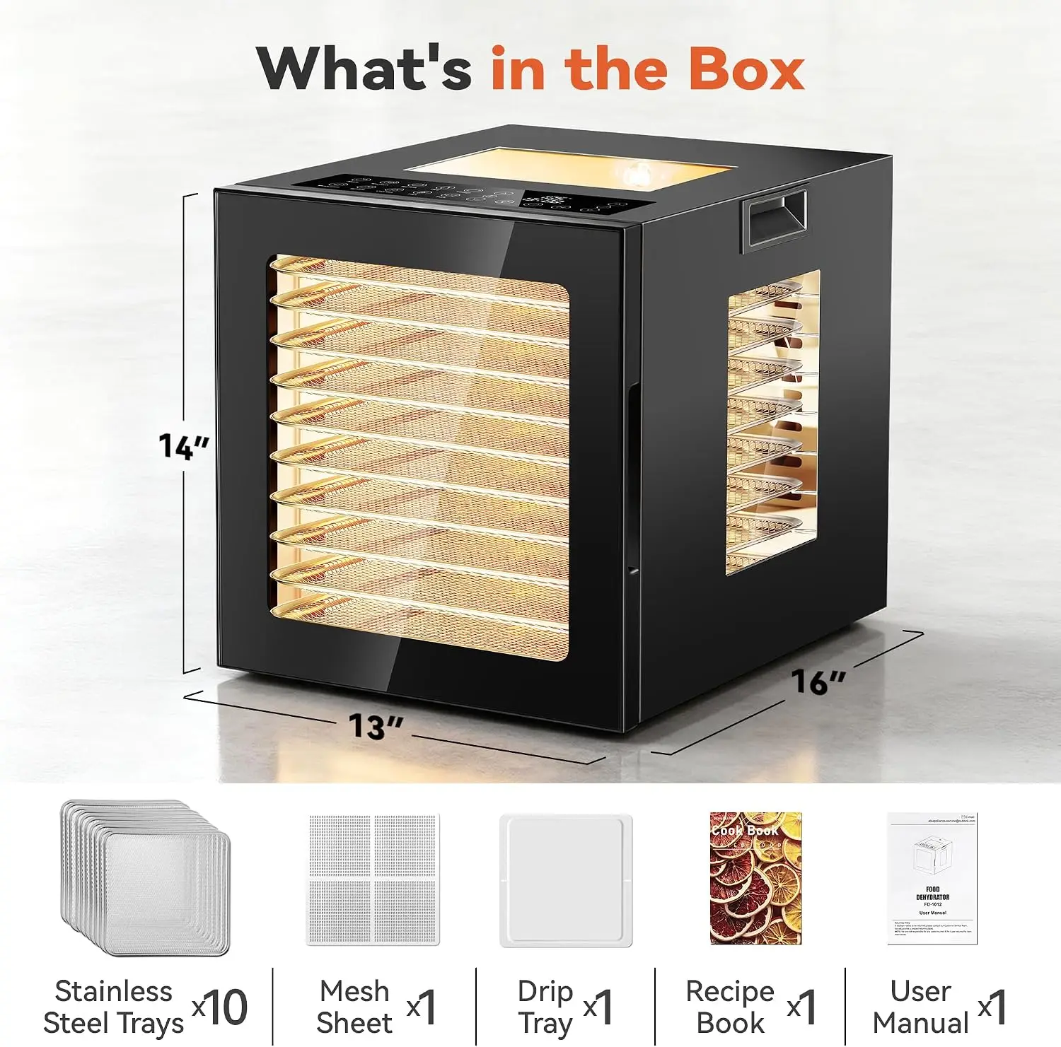 Food Dehydrator Machine 10 Stainless Steel Trays, 850W Dryer for Meat Jerky, Fruit, Herbs, Yogurt & Dog Treats, 95-167℉ Dehydrat