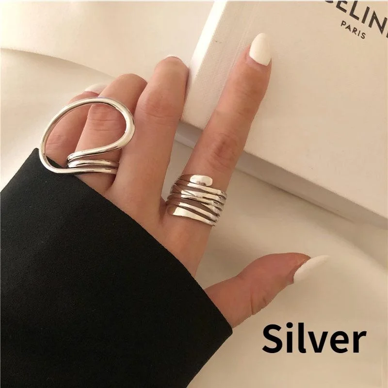 2pcs/set Women Rings Exaggerated Lines Rings for Women Fashion Simple Distorted Geometric Party Statement Designer Jewelry