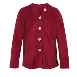 Cappotto da donna Oversize bottone in peluche top Cardigan allentato con cappuccio Outwear giacca invernale, vino rosso XXL