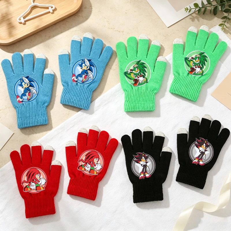 Anime Warm Touchscreen Gloves for Students Sonics Cartoon Printed Cute Mittens Boys Girls Winter Fashion Windproof Gloves Gifts