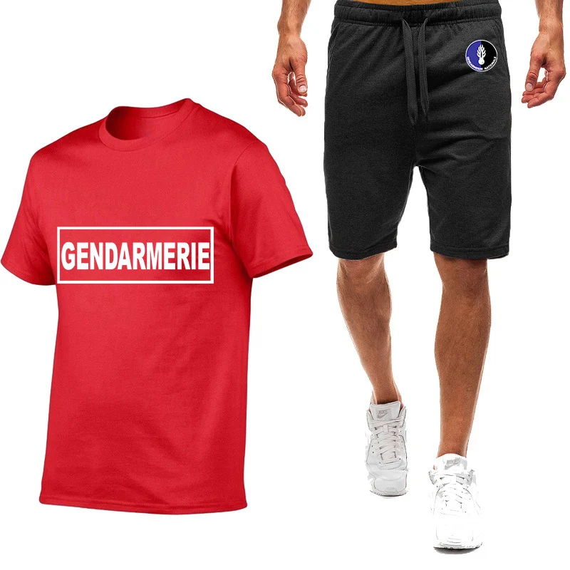 2024 New Men French Gendarmerie Summer style Nine Color Short-sleeved T-shirt Simple Comfortable Casual Trendy Movement Suit