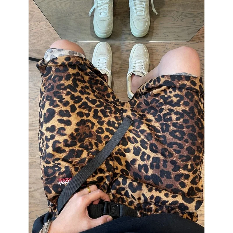 plus Size 300 Pou American Retro Leopard Print Five-Quarter Casual Loose Beach Pants for Men Summer Sli Straight Leg T...
