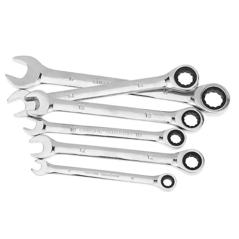 Ratchet Wrench of Keys Spanner Set Hand Tool 72-Tooth Ratcheting Flexible Head Mirror Finish 6mm-17mm Auto and Home Repair 1 Pcs