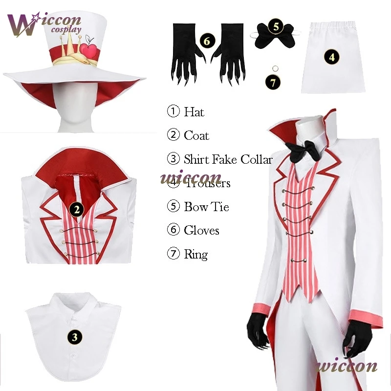 

CosC HazzbinHotel Lucifer Morningstar Косплей Костюм Шляпа Парик Костюм Взрослый Мужской Фрак Опора Одежда Хэллоуин Вечеринка Смокинг