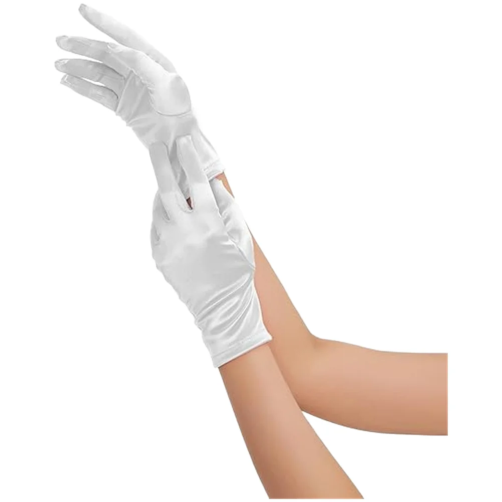 Womens Wedding Gloves Short Opera Style with Pearl Wrist Feature for Bridal Formal Dress and Special Occasion Use view 4