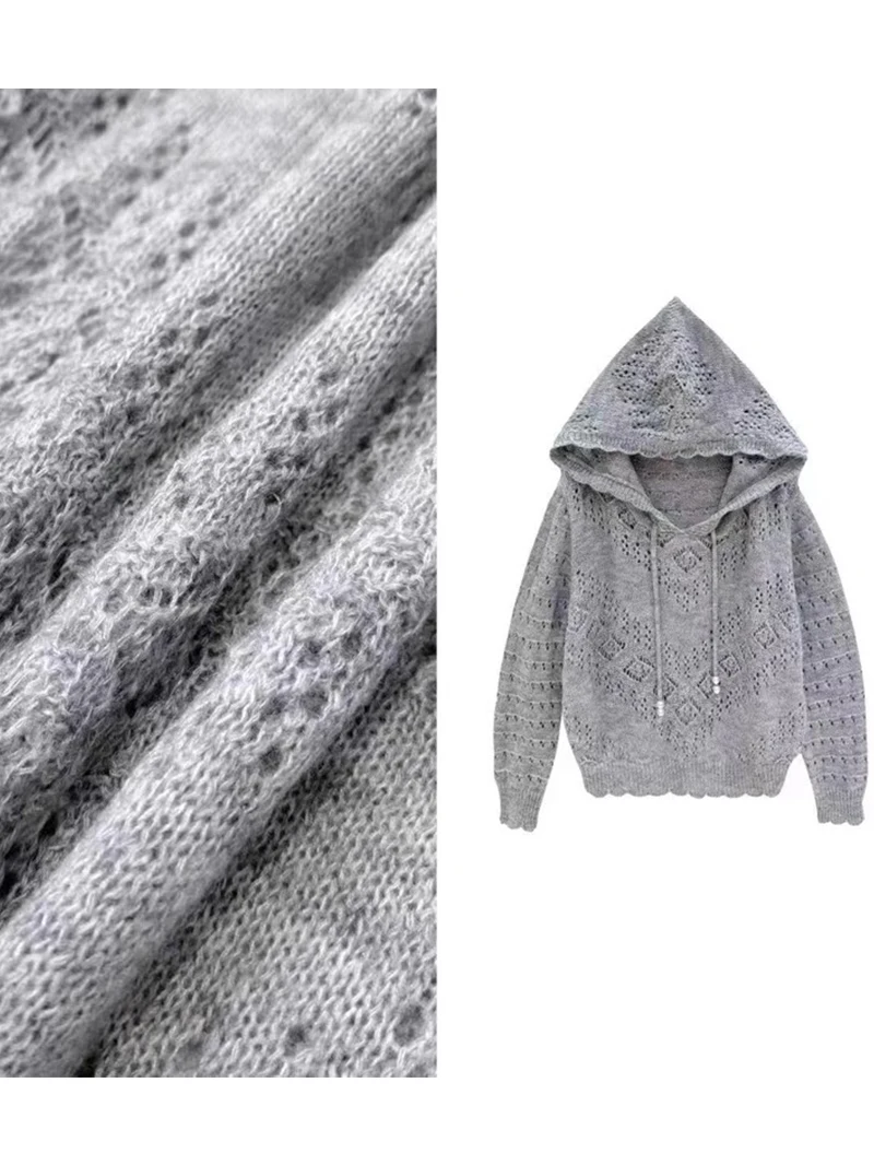 

Дизайнерская женская толстовка с длинным рукавом, вязаная, однотонная, весна 2025, модный повседневный топ для города